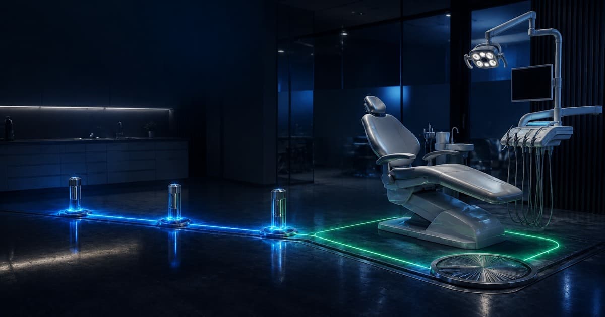 A dental chair connected to a reminder sequence and a confirmed appointment arrival