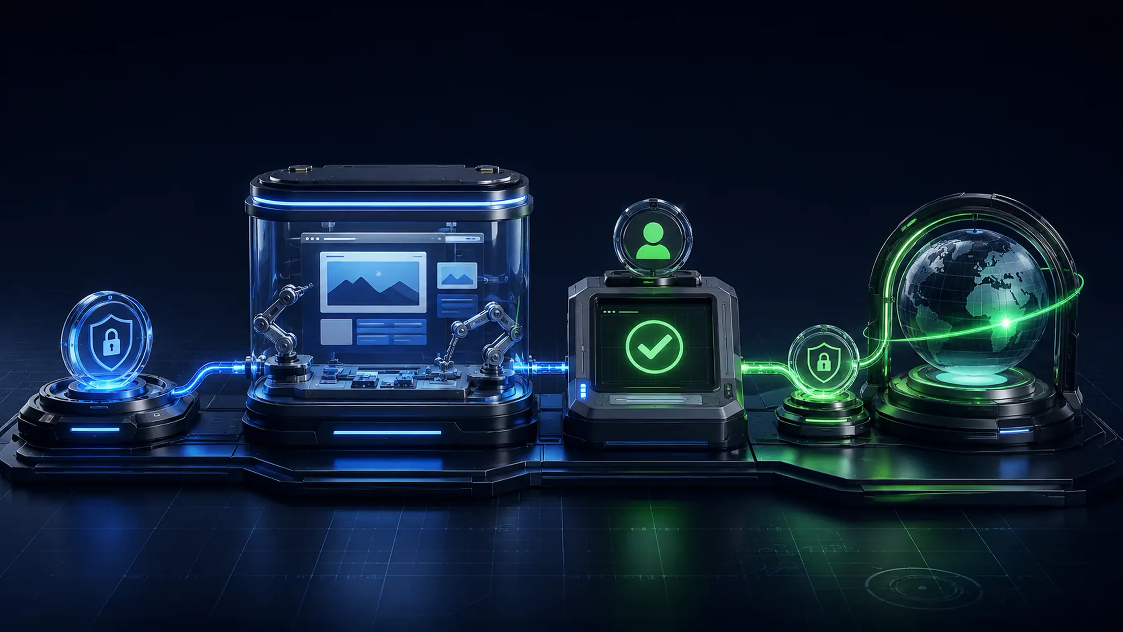 A secure website build moving through review, approval, and launch