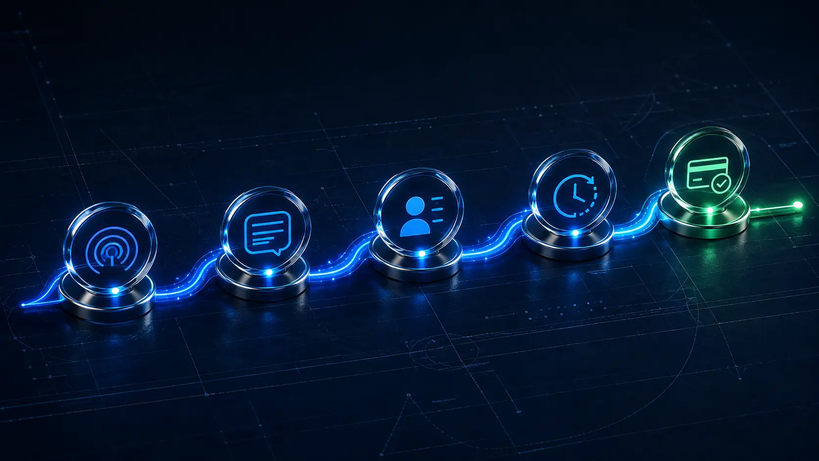A connected business path from attention through lead capture, customer record, follow up, and sale