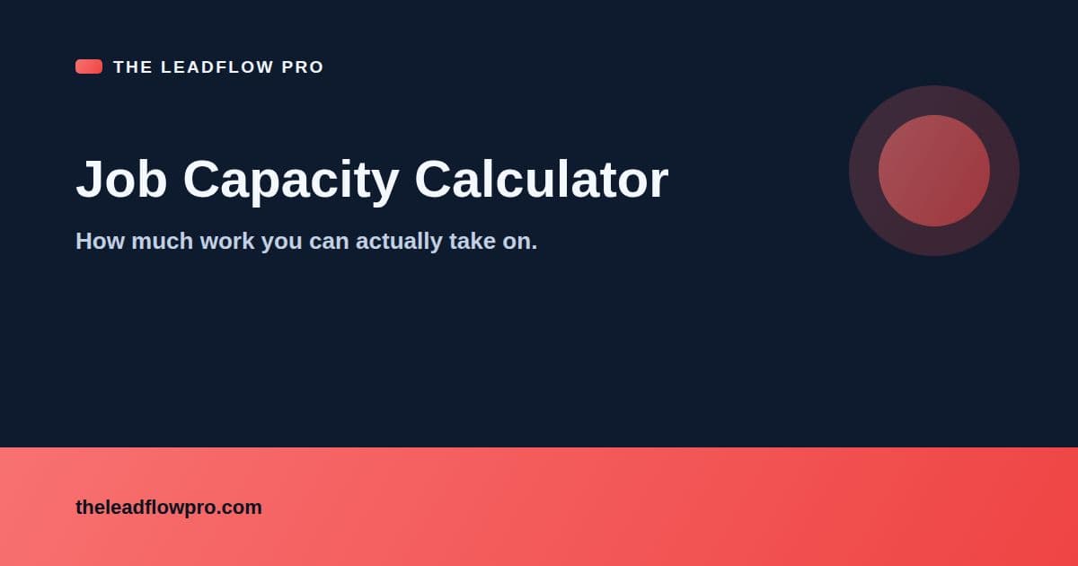 LeadFlow Job Capacity Calculator card with the tagline How much work you can actually take on and a red ring emblem on a navy background