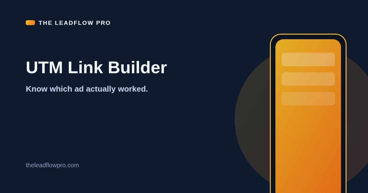 The LeadFlow Pro UTM Link Builder graphic with the tool name and its labeled planning illustration.