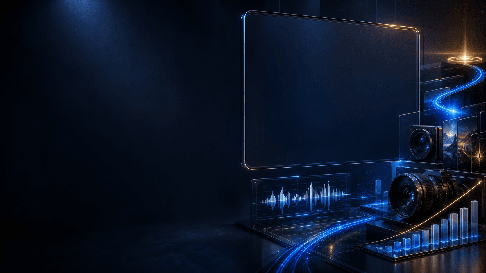 A high definition virtual production stage with space for a presenter and lesson graphics