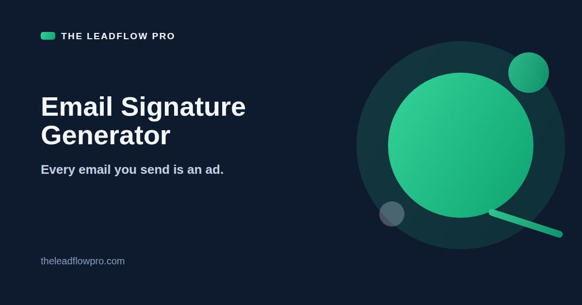 The LeadFlow Pro Email Signature Generator graphic with the tool name and its labeled planning illustration.