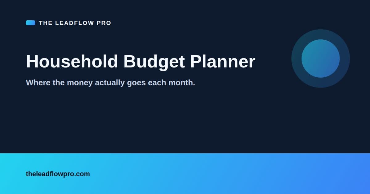 The LeadFlow Pro Household Budget Planner graphic with the tool name and its labeled planning illustration.