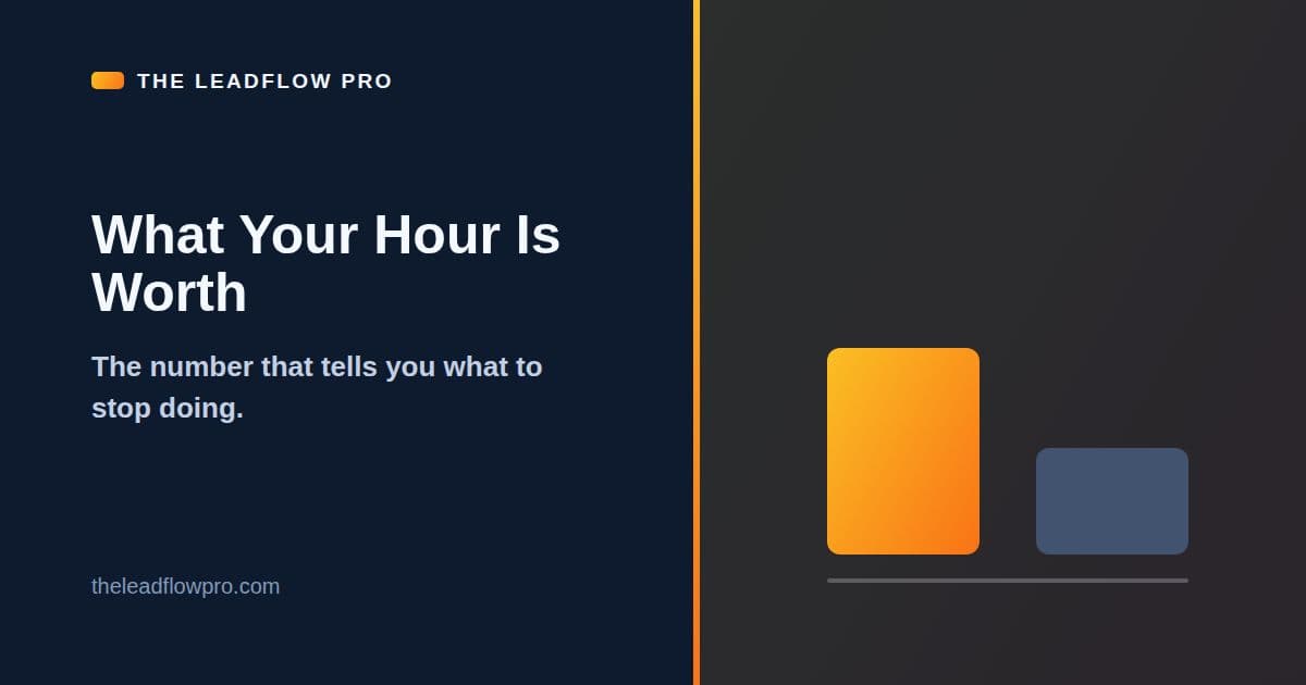 The LeadFlow Pro What Your Hour Is Worth graphic with the tool name and its labeled planning illustration.