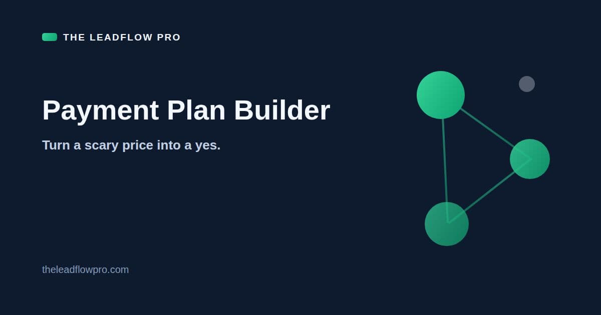 The LeadFlow Pro Payment Plan Builder graphic with the tool name and its labeled planning illustration.