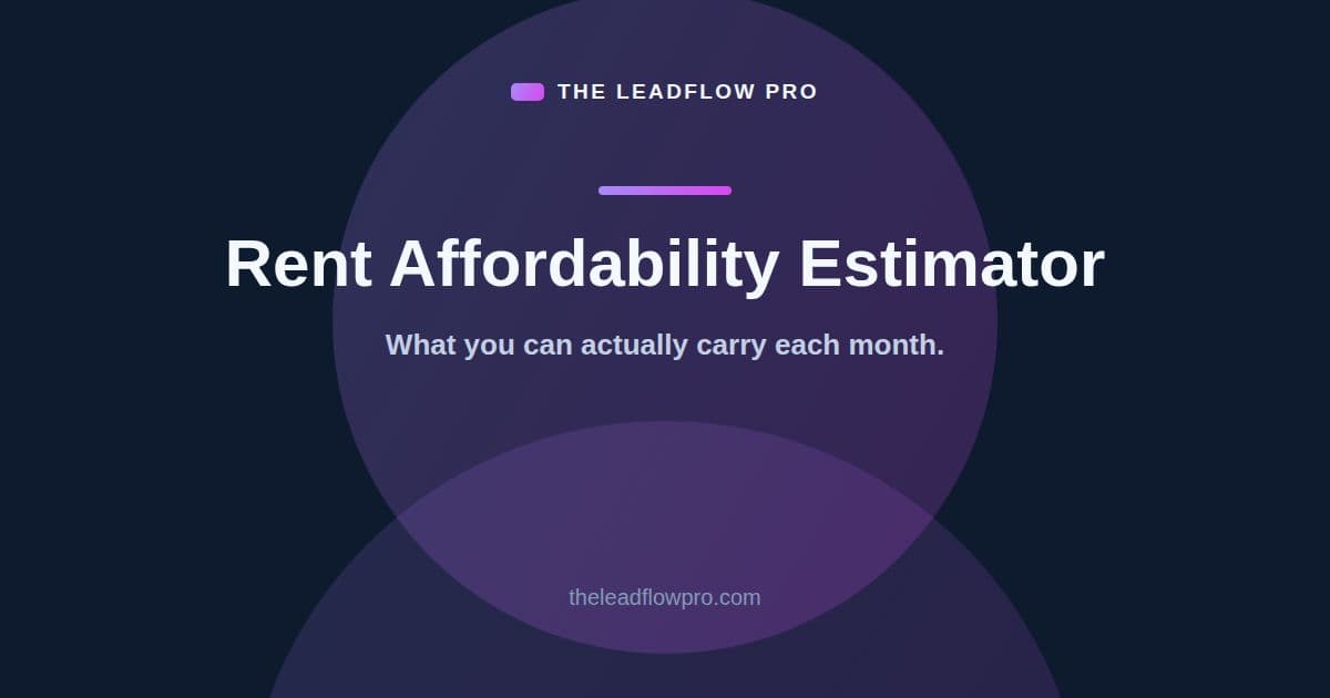The LeadFlow Pro Rent Affordability Estimator graphic with the tool name and its labeled planning illustration.