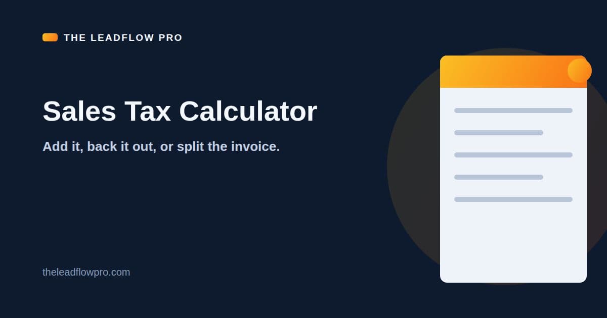 The LeadFlow Pro Sales Tax Calculator graphic with the tool name and its labeled planning illustration.