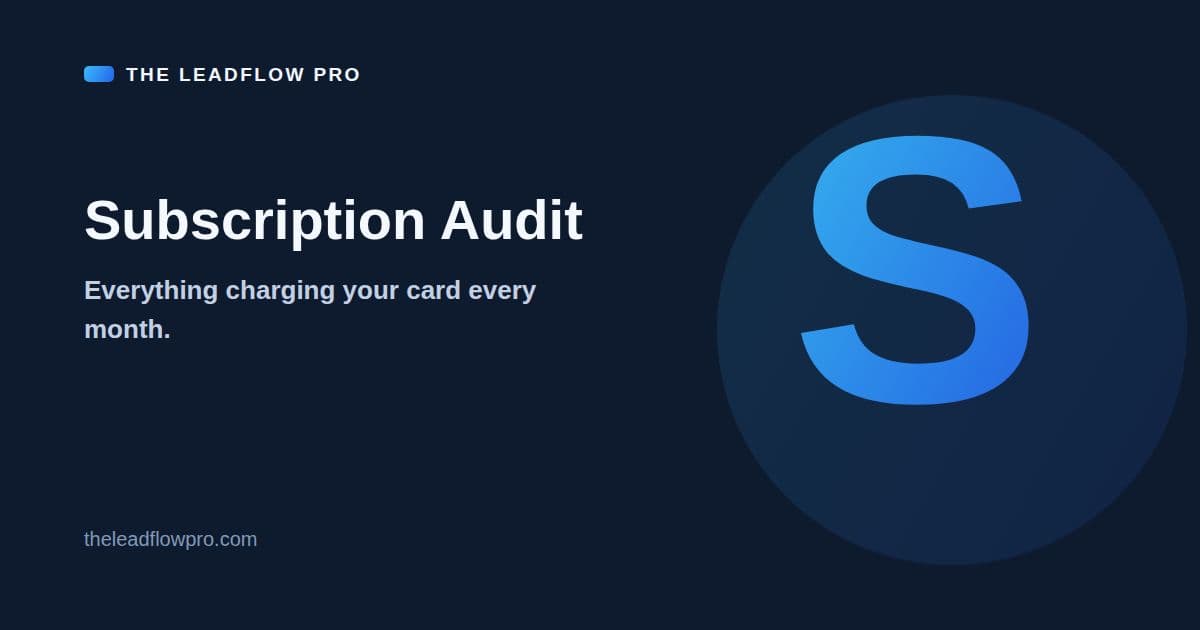 The LeadFlow Pro Subscription Audit graphic with the tool name and its labeled planning illustration.
