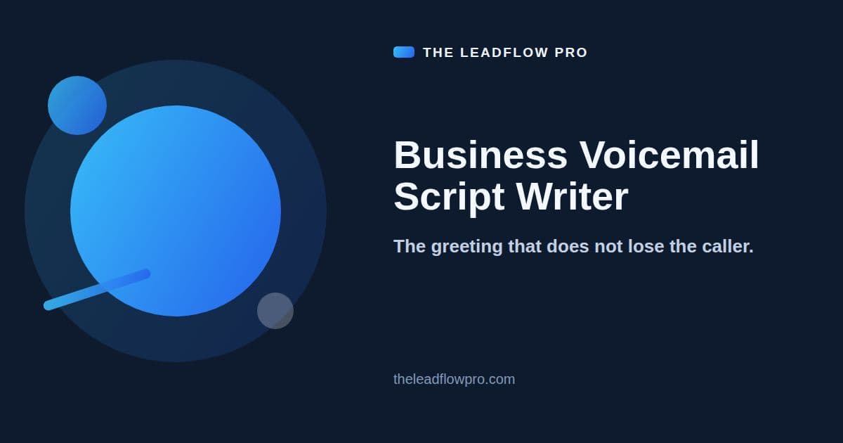 The LeadFlow Pro Business Voicemail Script Writer graphic with the tool name and its labeled planning illustration.