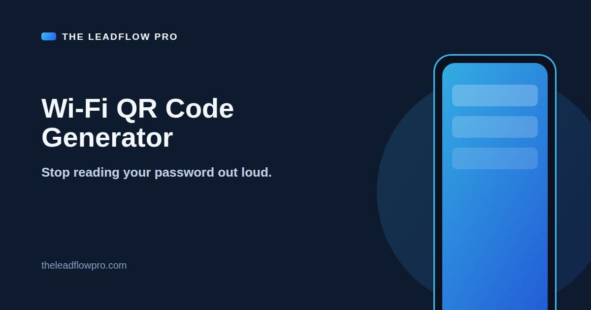 The LeadFlow Pro Wi-Fi QR Code Generator graphic with the tool name and its labeled planning illustration.